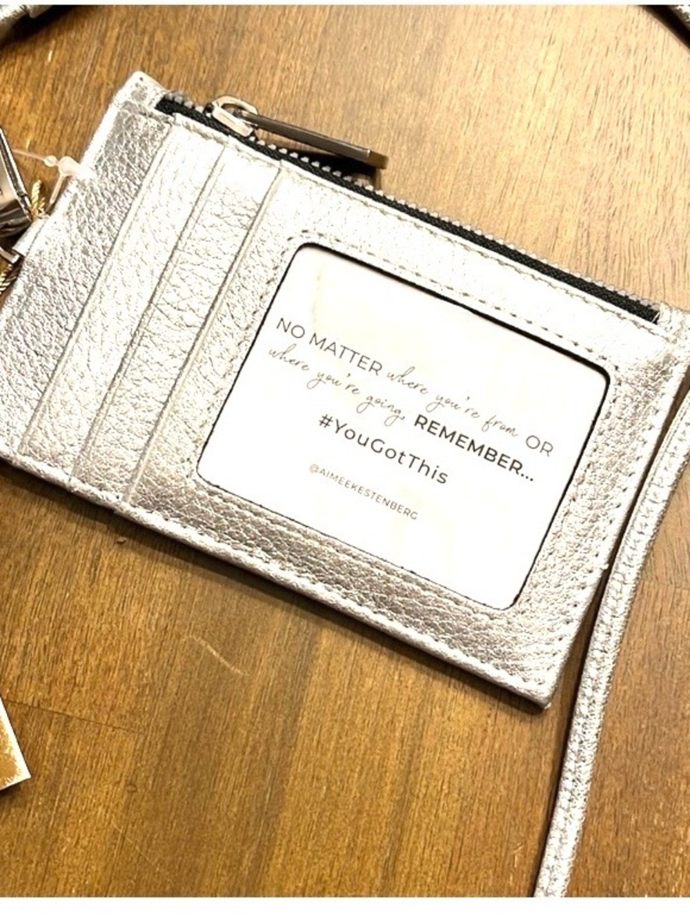 Aimee Kestenberg Lanyard Lima Leather Card Wallet Silver Metallic NWT - Picture 2 of 6